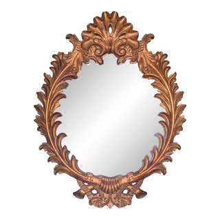 Vintage Hollywood Regency Ornate Rocaille Shell Acanthus Leaf Wall Mirror For Sale