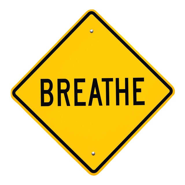 Breathe IV - Original Inspirational Pop Art Steel Street Sign Wall Sculpture by Scott Froschauer For Sale