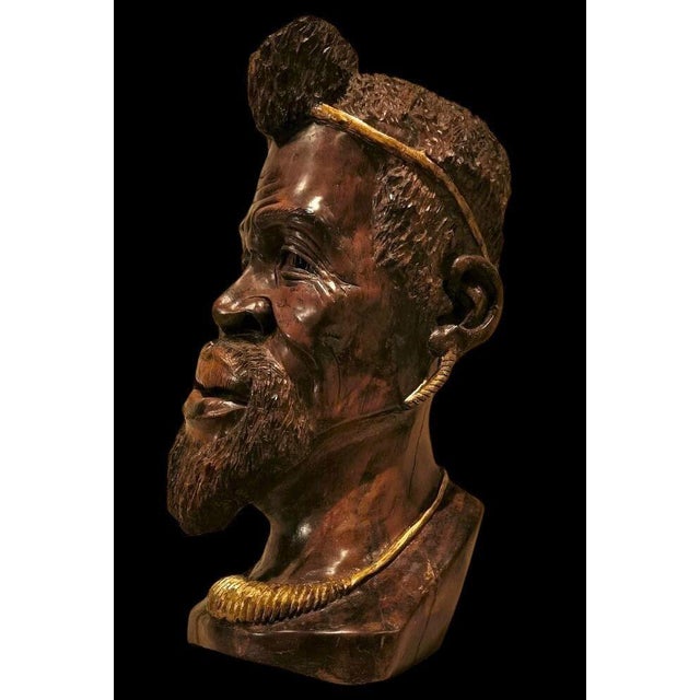 Brown African Artist, Sculpture of a Man's Head, 1870, Wood with Gold Details For Sale - Image 8 of 9