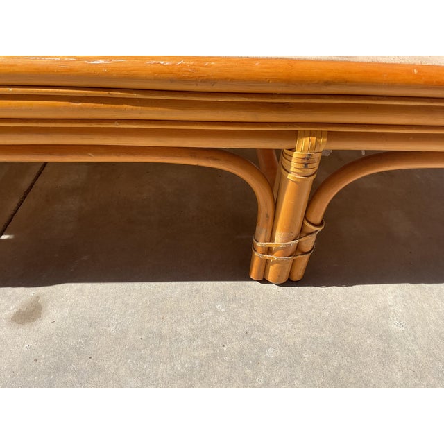 Tan Vintage Coastal Rattan Sofa With Hand-Lashed Leather Bindings (No Cushion) For Sale - Image 8 of 12