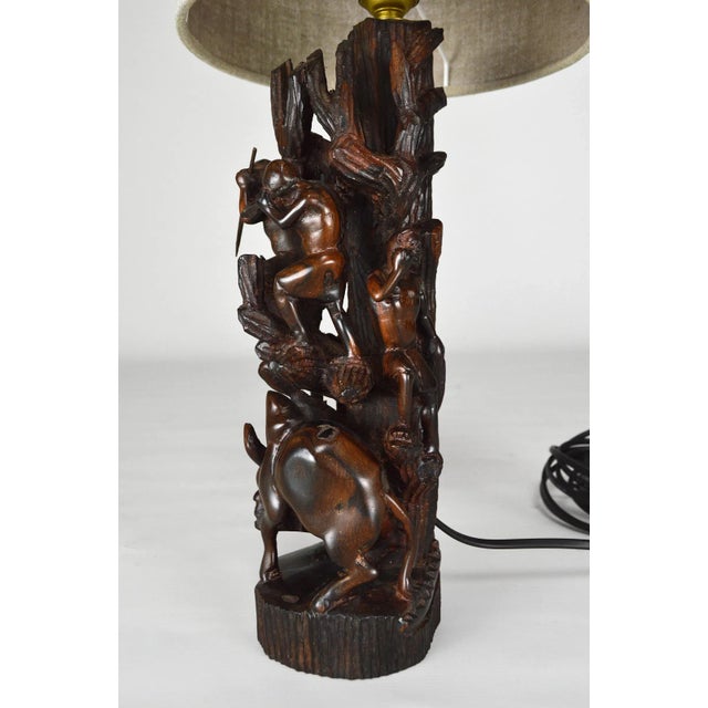 Mid-Century Modern Carved Ebony Table Lamp, 1950s For Sale - Image 3 of 18