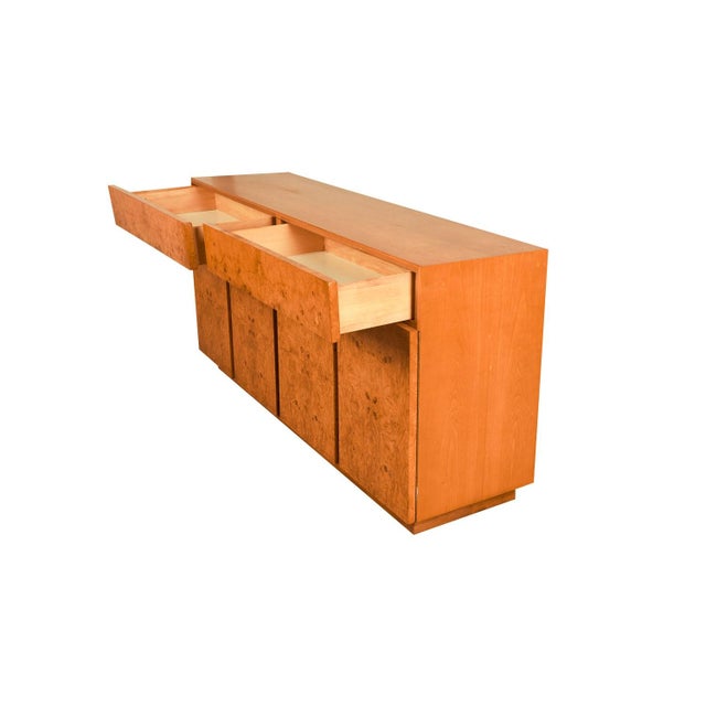 Mid-Century Modern 1970s Mid-Century Milo Baughman Style Burl Wood Sideboard For Sale - Image 3 of 12