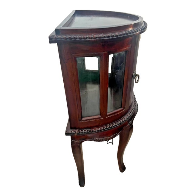 Late 20th Century China Cabinet Demilune Half Moon Shape Curio Display, Led Lighted, Beveled Glass For Sale - Image 10 of 14