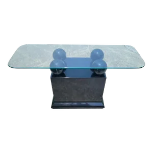 Vintage Post Modern Black Lacquer Sphere Glass Top Karl Springer Style Console Table