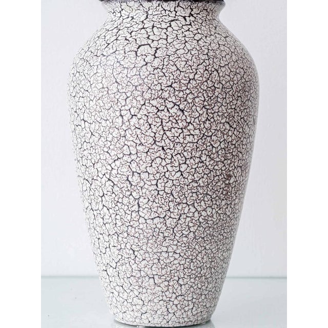 Vintage Jasba Cortina Black and White Crackle Ceramic Table Lamp, New Black Linen Lampshade For Sale - Image 6 of 17