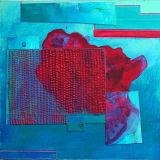Red Tide by Nicole Hyde | Acrylic on Paper on Cradled Panel Abstract composition with red and blue shapes. For Sale