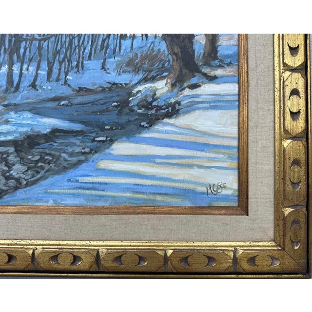 Large Framed Winter Landscape Monica Cascio Oil Painting “Dalton’s Creek” Texas For Sale - Image 12 of 18