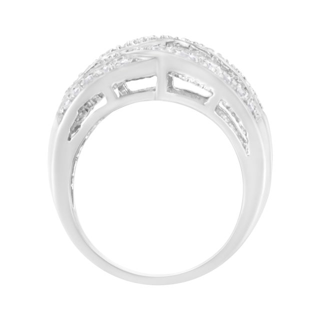 Wow her with this stunning silver and diamond Cocktail ring band. This ring is designed with wave-like features and...