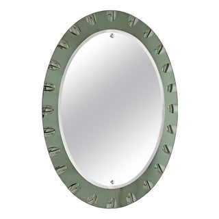 Large Oval Sage Green Double Beveled Mirror from Cristal Art, Italy, 1950s For Sale