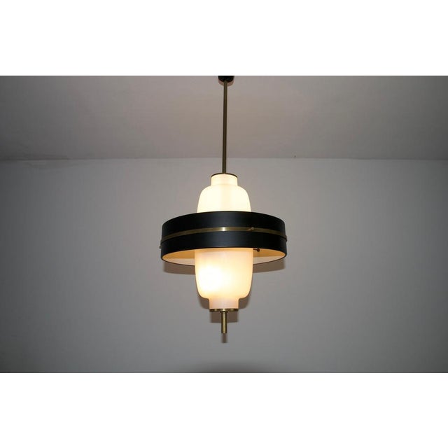 Mid-Century Brass and Opal Glass Pendant Lamp, Italy, 1960s For Sale - Image 4 of 12