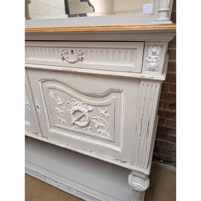 19th Century Gustavian-Style Swedish Painted Buffet With Carved Detail and Mirror Hutch For Sale - Image 9 of 11