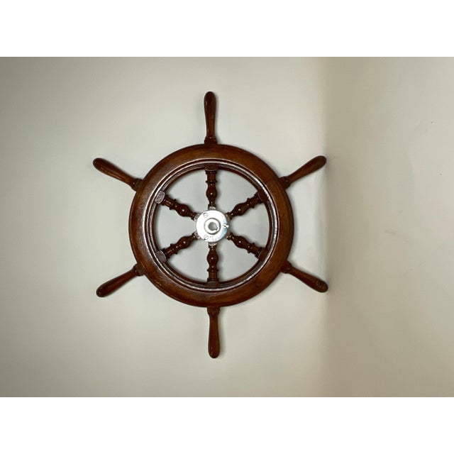 Six Spoke Ship's Wheel with Chrome Hub For Sale - Image 9 of 9
