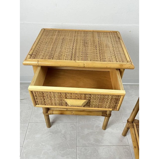 Light Yellow Vintage Italian Bedside Tables in Rattan and Bamboo, 1970s, Set of 2 For Sale - Image 8 of 11