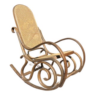 1960s Mid-Century Bentwood Caned Rocking Chair by Salvatore Leone Modena, Italy For Sale