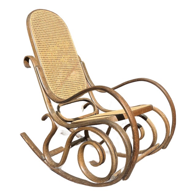 1960s Mid-Century Bentwood Caned Rocking Chair by Salvatore Leone Modena, Italy For Sale