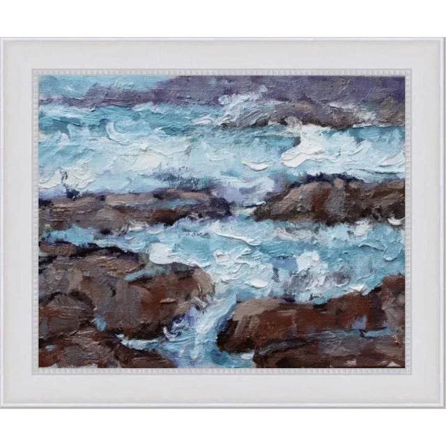 Textile Pacific Coast Rocks - Expressionist Seascape Oil Painting For Sale - Image 7 of 8