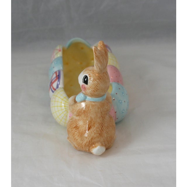 Fitz and Floyd Late 20th Century Handcrafted Fitz and Floyd a Good Egg Oblong Pastel Easter Candy Serving Dish For Sale - Image 4 of 9