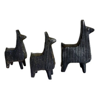Set of 3 Brutalist Industrial Cast Iron Llama Figurines For Sale
