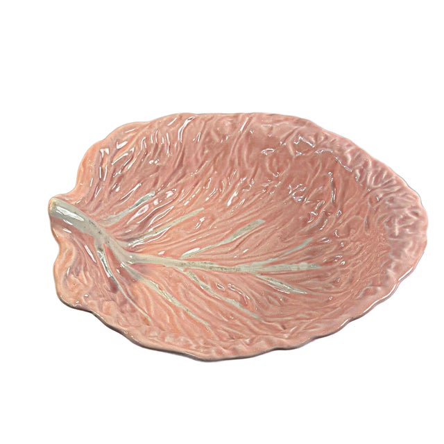 Mediterranean Vintage Large Blush Pink Cabbage Ware Bowl For Sale - Image 3 of 8