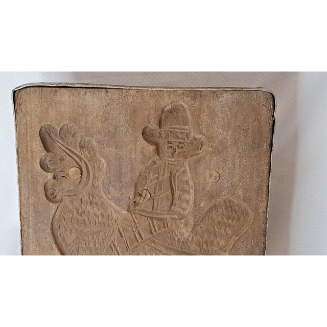 Folk Art Antique Carved Wood a Man Riding Rooster Springerle Cookie Board Mold Folk Art, 18th Century For Sale - Image 3 of 12