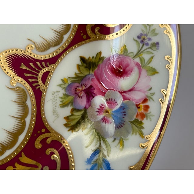 Antique Cauldon England Hand Painted Floral Raised Gold Porcelain Cabinet Plate For Sale - Image 9 of 12