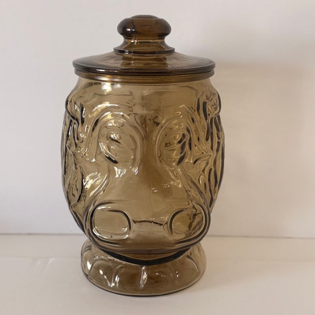 1970s Vintage Libby Smoke Brown Hippopotamus Glass Jar, 1.5 Gl Cookie Jar, Big Top Circus Hippo For Sale - Image 5 of 9