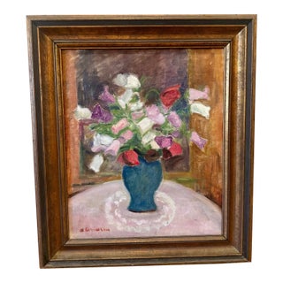 Early 20th Century Painting Vase With Flowers by Aurelia Aricescu Vasiliu - Oil on Canvas With Frame - Signed For Sale