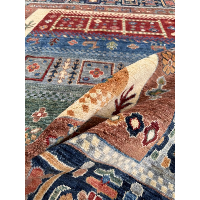 Navy Blue Blue Rust Hand Knotted Qashqai Design Tribal Wool Rug, 04'11 X 06'09 For Sale - Image 8 of 11