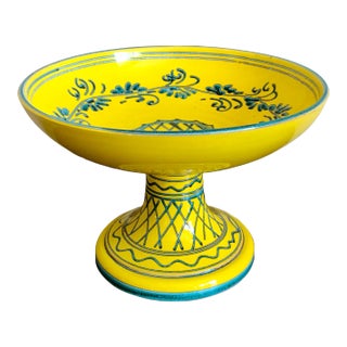 Vintage Yellow Italian Pottery Tazza Compote For Sale