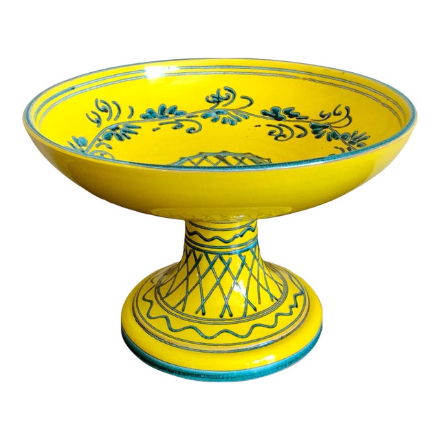 Vintage Yellow Italian Pottery Tazza Compote For Sale