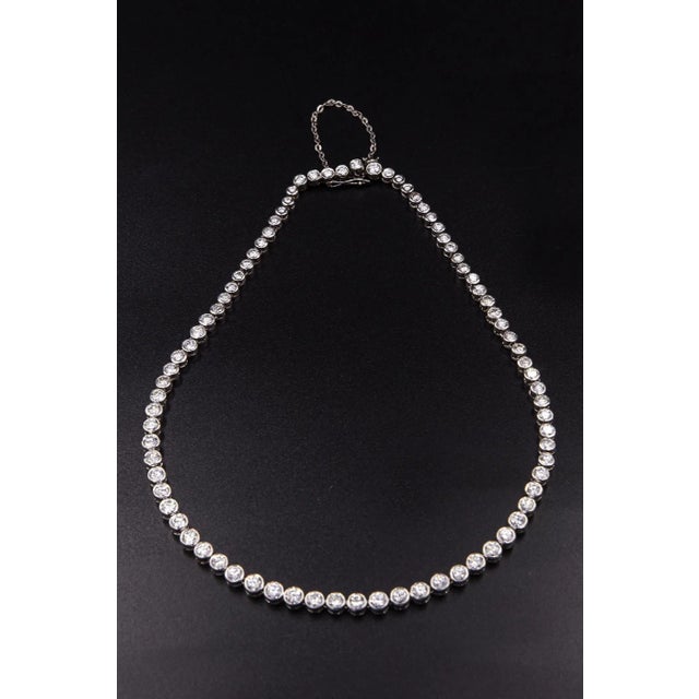 Silver Diamond Tennis White Gold Necklace For Sale - Image 8 of 12