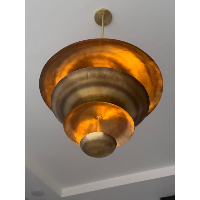 Handmade Solid Brass Tiered Chandelier: Modern Sculptural Pendant Light Fixture For Sale - Image 13 of 15