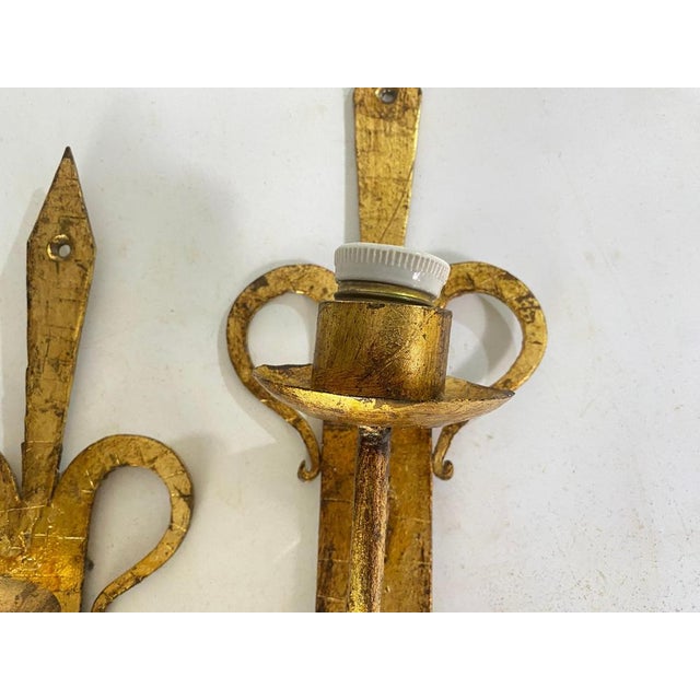Metal French Gilt Iron Sconces, 20th Century, Set of 2 For Sale - Image 7 of 15