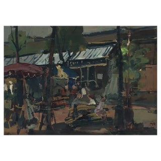 Walter Mafli, Scène de Marché, 1959, Oil on Wood, Framed For Sale