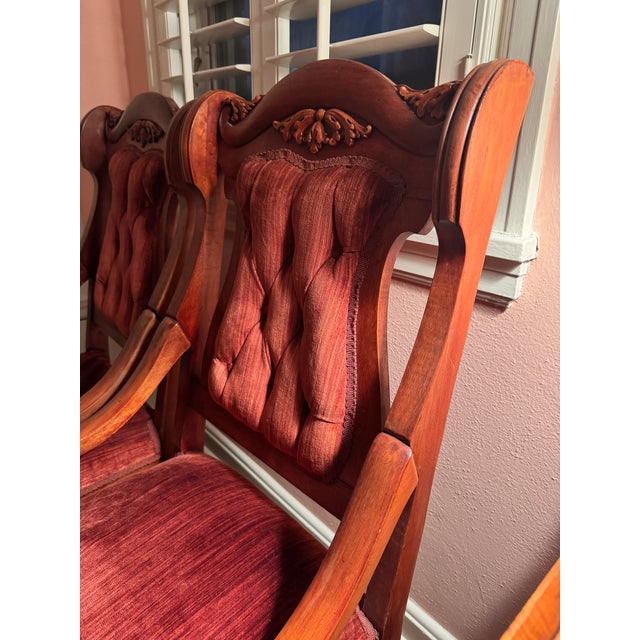 Mid-Century Modern Pair of Antique Mahogany Victorian Parlor Throne Armchairs on Castors, Circa 1880's For Sale - Image 3 of 10