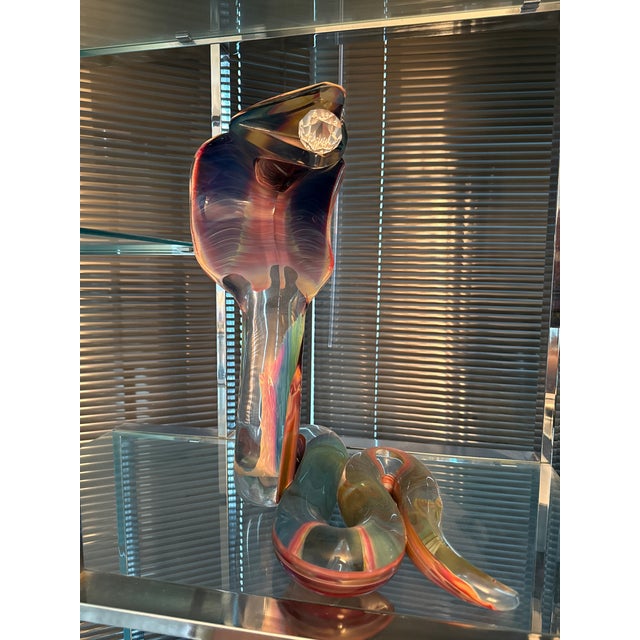 Dino Rosin (Born 1948) "Cobra” Chalcedony Murano Glass Sculpture . This beautiful piece is comprised of hand blown glass...