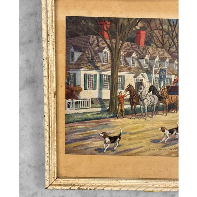 Off-white Vintage English Traditional Foxhunt Equestrian Lithograph Framed Art For Sale - Image 8 of 10