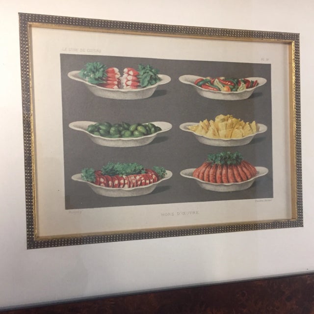 Original colored lithos of food display perfect for kitchen or restaurant 6.5 x 9 overall size framed in burped wood frame...