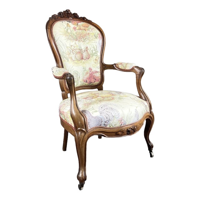 Antique Napoleon III Carved Wooden Armchair For Sale