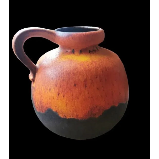 Mid-Century Modern Vintage Fat Lava German Jug With Colored and Glazed Ceramic Handle For Sale - Image 3 of 12