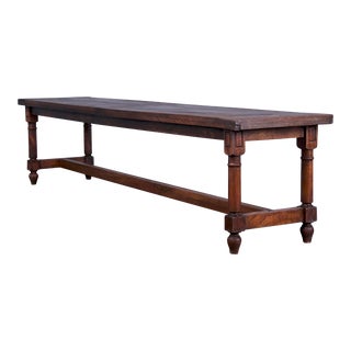 Country French Provincial Farmhouse Style Walnut Trestle Bench For Sale