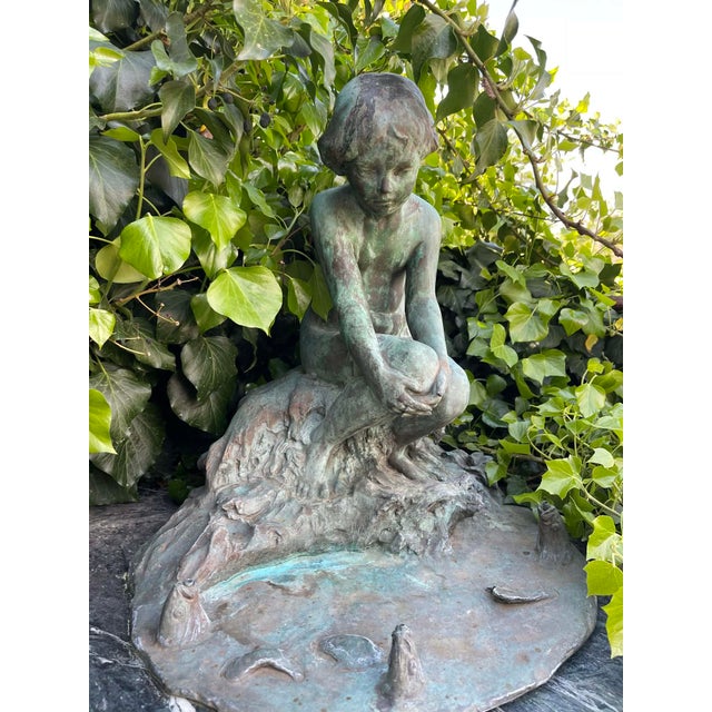 Art Nouveau At the Water’s Edge (1914) by Edward Berge – Antique Bronze Sculpture (Roman Bronze Works) Fountain For Sale - Image 3 of 15