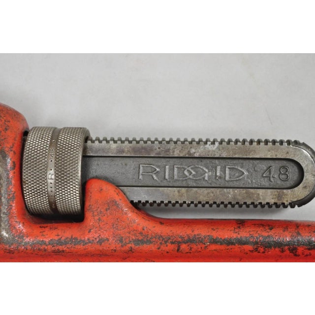 Vintage Ridgid 48 Heavy Duty Straight Plumbers Pipe Wrench 48" Red Cast Iron For Sale - Image 9 of 10