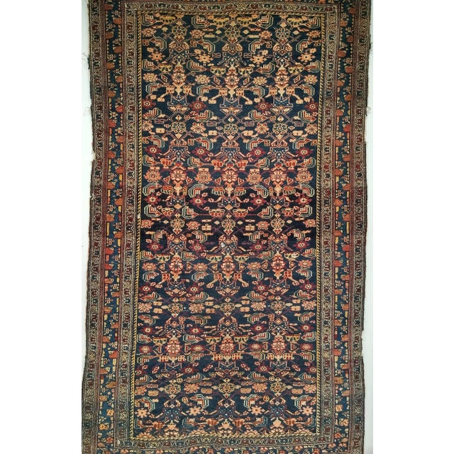 Cabin Early 20th Century Persian Senneh Area Rug, Hand-Knotted Allover Herati Geometric Pattern, Navy & Red, 4’ X 6’ For Sale - Image 3 of 10