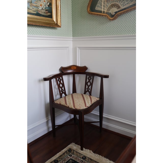 Antique Edwardian Sheraton Revival Inlaid Mahogany Corner Chair, Circa 1900 For Sale - Image 10 of 18