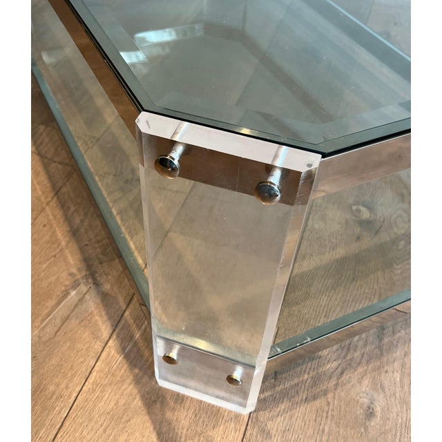 Metal Octagonal Lucite and Chrome Coffee Table from Maison Jansen Circa 1970 For Sale - Image 7 of 12
