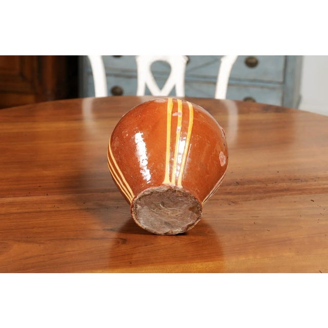 Ceramic Rustic French 19th Century Pottery Jug with Russet Ground and Yellow Stripes For Sale - Image 7 of 12