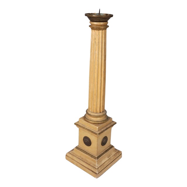Antique Sculptural Church Candleholder in Wood, 1860 For Sale