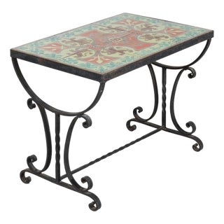 Arts & Crafts Wrought Iron & California Tile Top Side Table With Griffins C1910 For Sale
