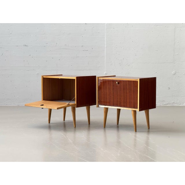 Mid-Century Modern Bedside Table with Drop-Down Door, 1950s For Sale - Image 4 of 17